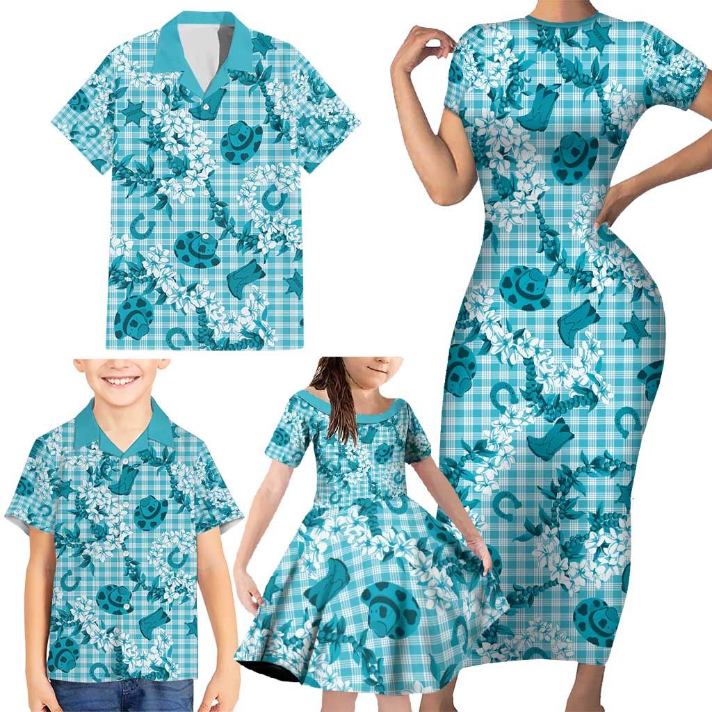 Mokihana Maile Ilima Leis Paniolo Palaka Family Matching Short Sleeve Bodycon Dress and Hawaiian Shirt Hawaiian Polu Opa Spirit - Polynesian Pride