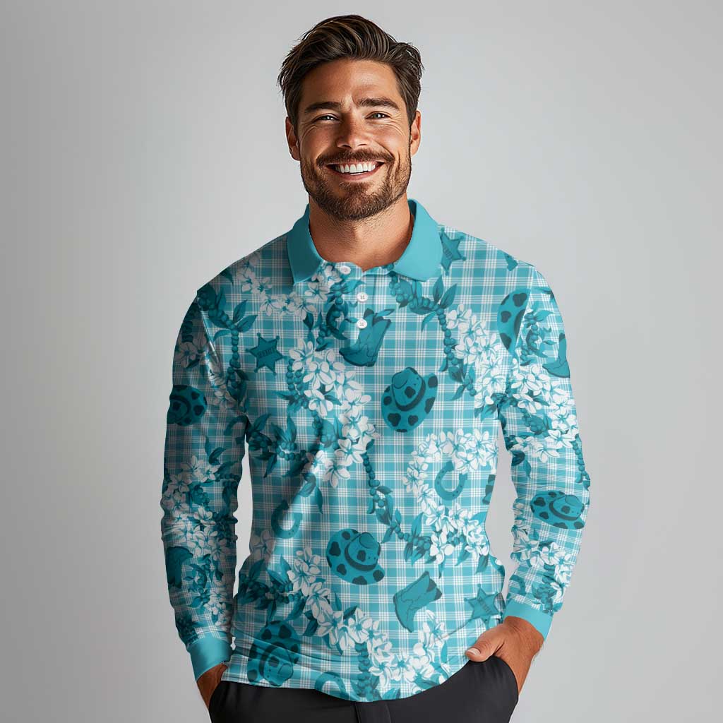 Mokihana Maile Ilima Leis Paniolo Palaka Long Sleeve Polo Shirt Hawaiian Polu Opa Spirit - Polynesian Pride