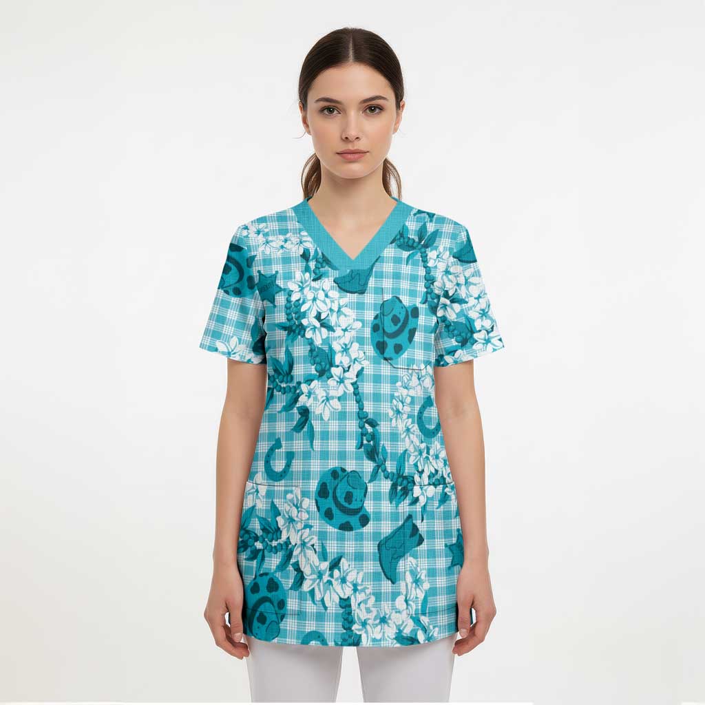 Mokihana Maile Ilima Leis Paniolo Palaka Scrub Top Hawaiian Polu Opa Spirit - Polynesian Pride