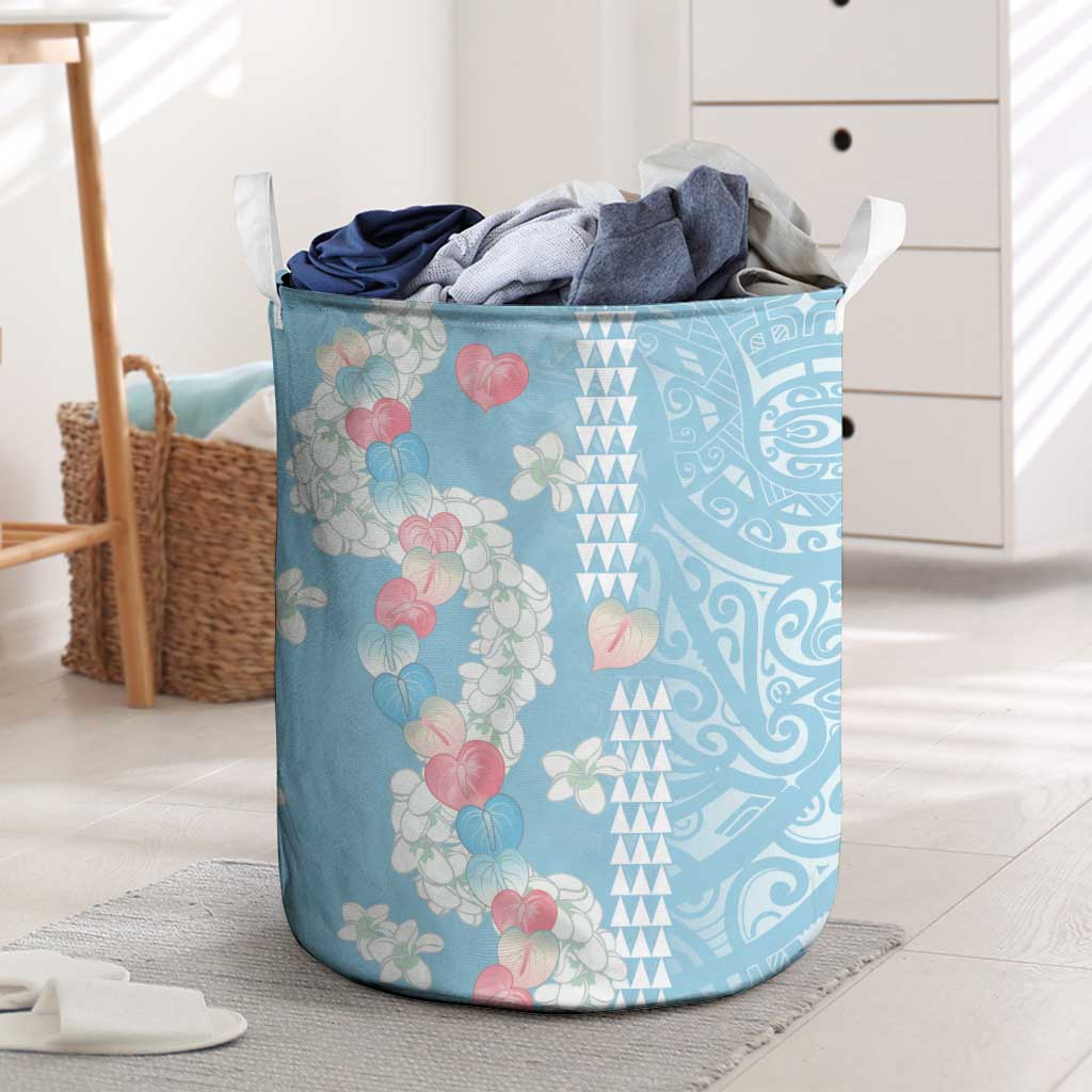 Blue Hawaii Anthurium Plumeria Lei Laundry Basket LT9 Blue - Polynesian Pride