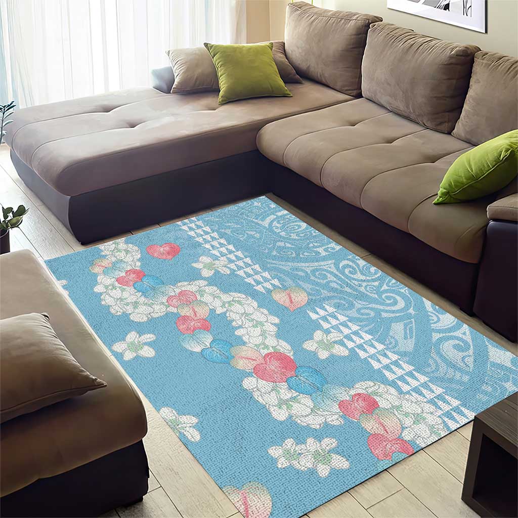 Blue Hawaii Anthurium Plumeria Lei Area Rug