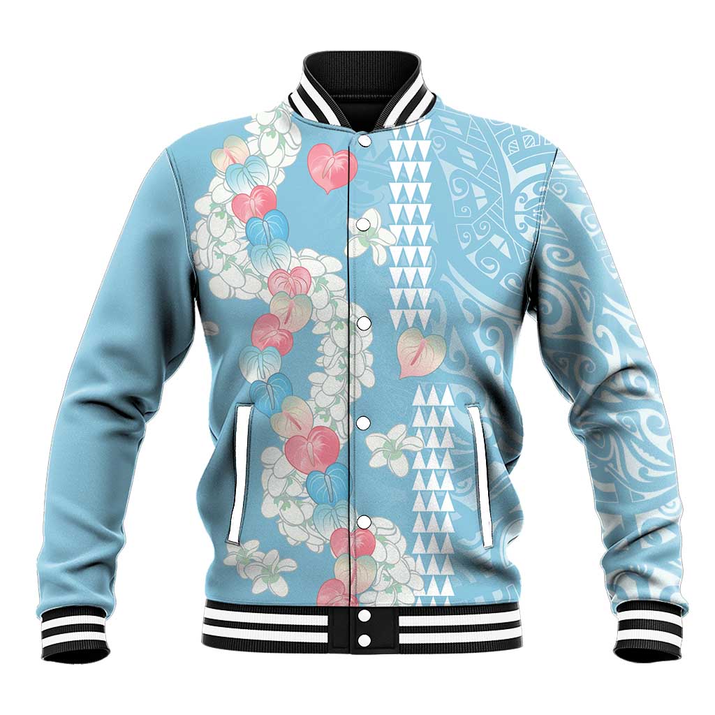 Blue Hawaii Anthurium Plumeria Lei Baseball Jacket LT9 Unisex Blue - Polynesian Pride