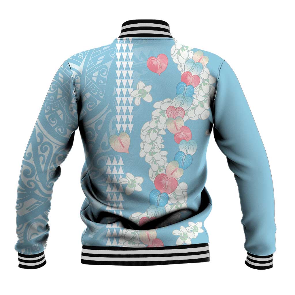 Blue Hawaii Anthurium Plumeria Lei Baseball Jacket LT9 - Polynesian Pride
