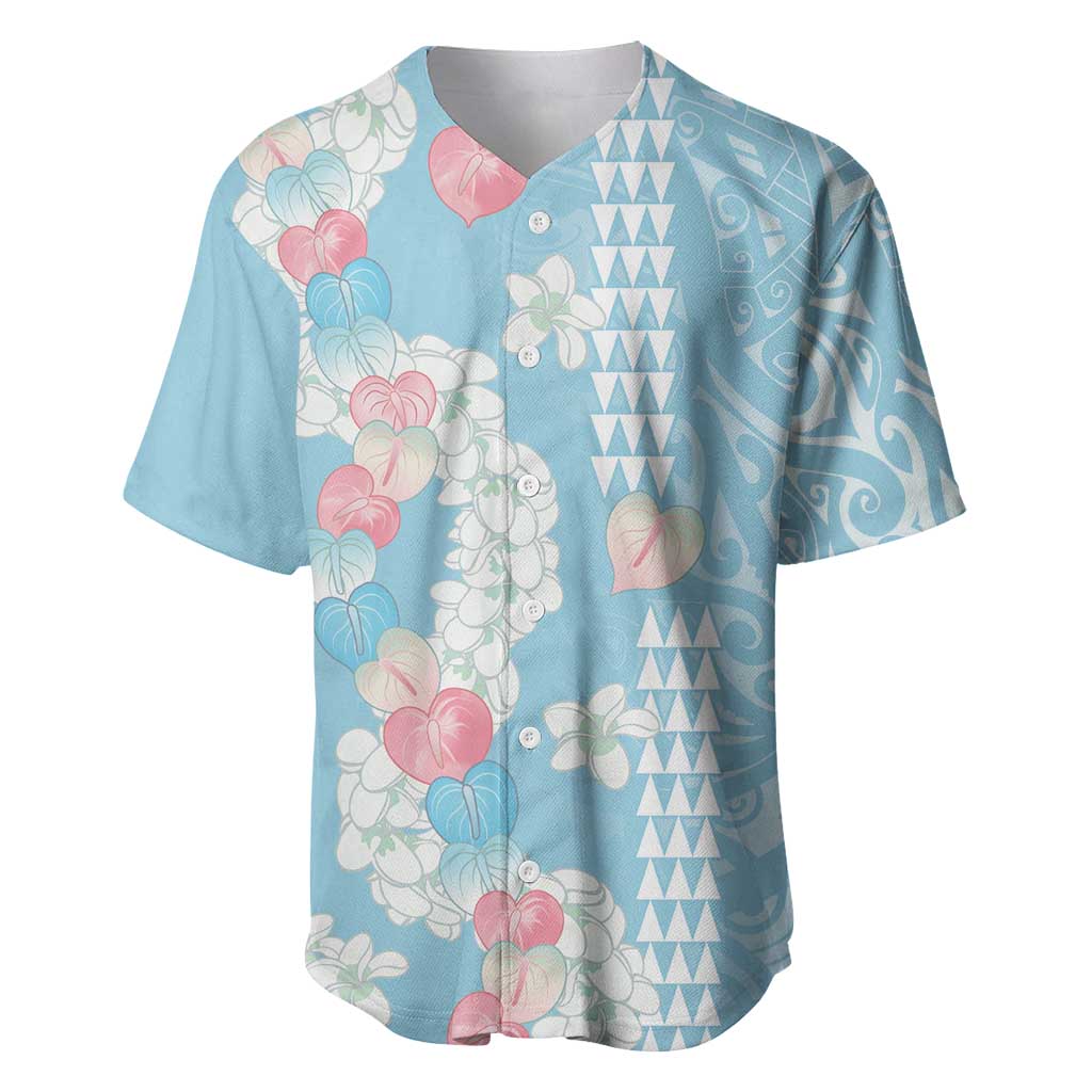Blue Hawaii Anthurium Plumeria Lei Baseball Jersey LT9 Blue - Polynesian Pride