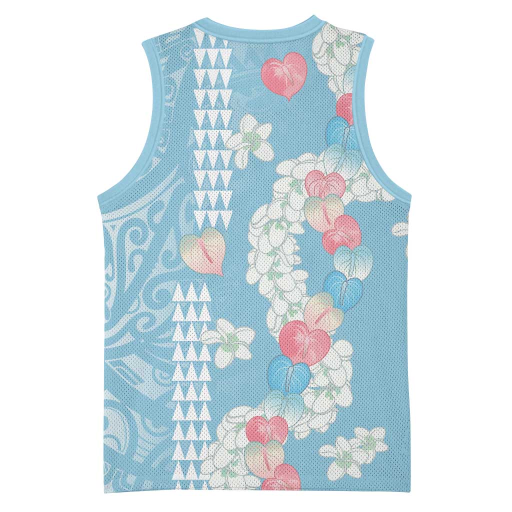 Blue Hawaii Anthurium Plumeria Lei Basketball Jersey LT9 - Polynesian Pride