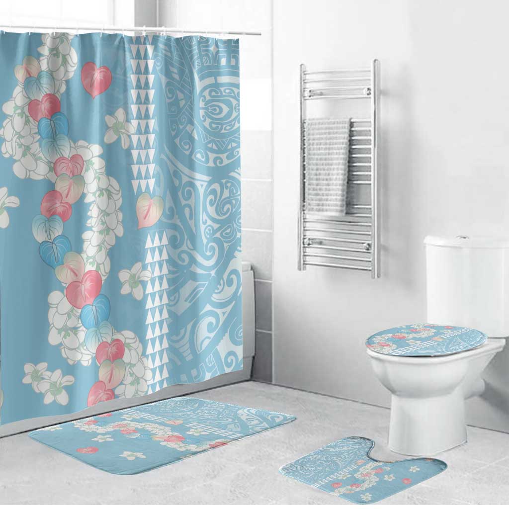 Blue Hawaii Anthurium Plumeria Lei Bathroom Set LT9 Bathroom Set (4 pcs) Blue - Polynesian Pride