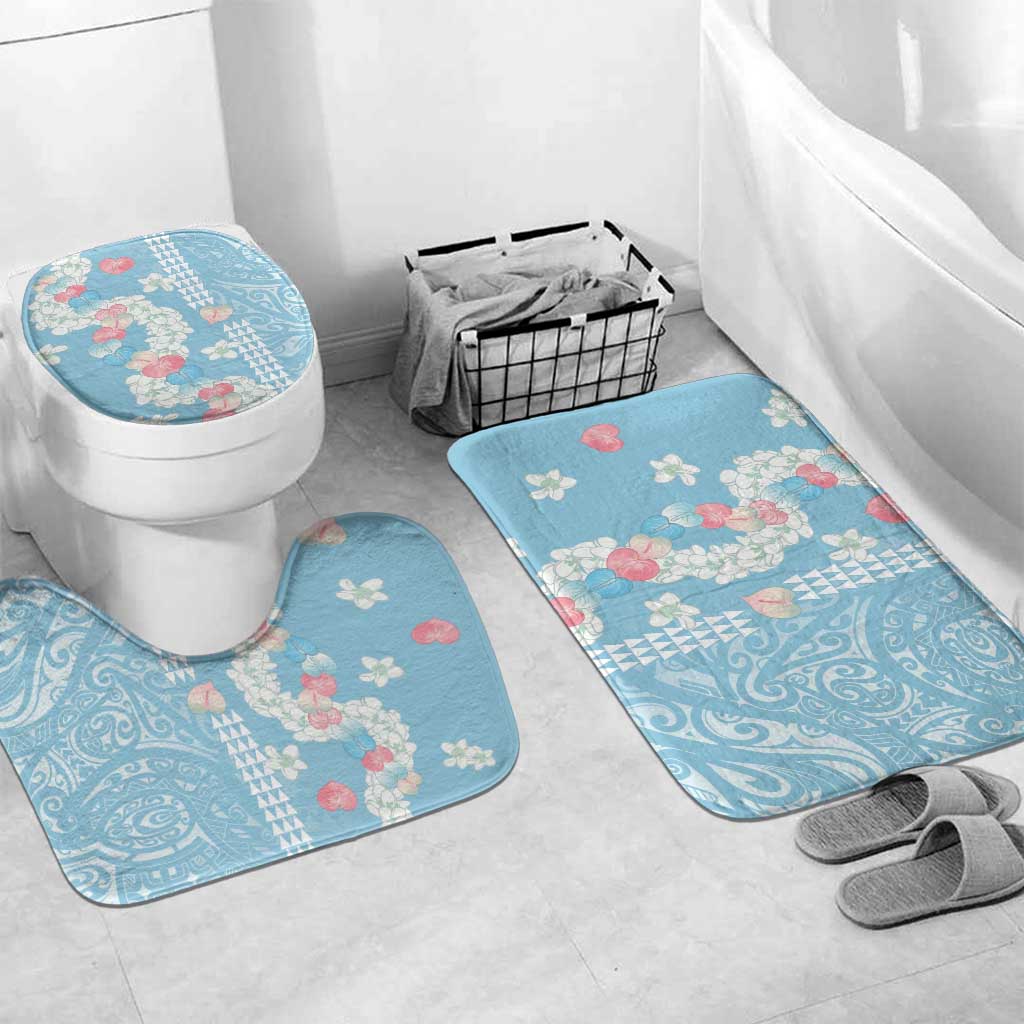 Blue Hawaii Anthurium Plumeria Lei Bathroom Set LT9 Mat Set Only (3 pcs) One Size Blue - Polynesian Pride