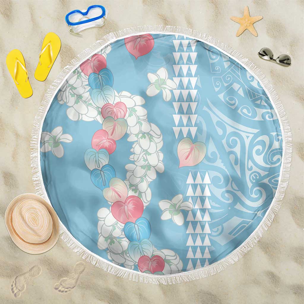 Blue Hawaii Anthurium Plumeria Lei Beach Blanket LT9 One Size 150cm Blue - Polynesian Pride