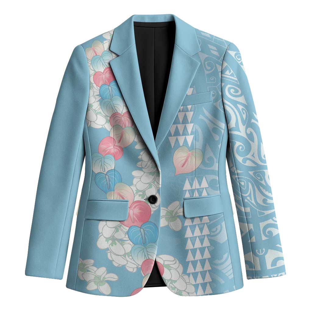 Blue Hawaii Anthurium Plumeria Lei Blazer LT9 Unisex Blue - Polynesian Pride