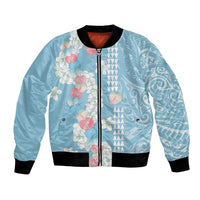 Blue Hawaii Anthurium Plumeria Lei Bomber Jacket LT9 Unisex Blue - Polynesian Pride