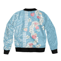 Blue Hawaii Anthurium Plumeria Lei Bomber Jacket LT9 - Polynesian Pride