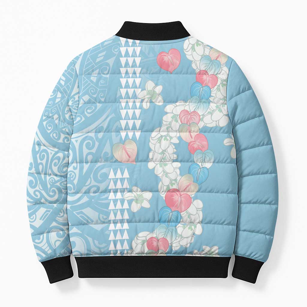 Blue Hawaii Anthurium Plumeria Lei Bomber Puffer Jacket LT9 - Polynesian Pride