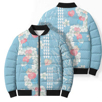 Blue Hawaii Anthurium Plumeria Lei Bomber Puffer Jacket LT9 - Polynesian Pride