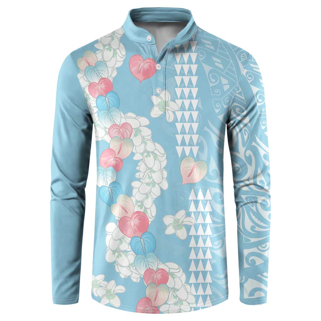 Blue Hawaii Anthurium Plumeria Lei Button Sweatshirt