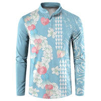 Blue Hawaii Anthurium Plumeria Lei Button Sweatshirt