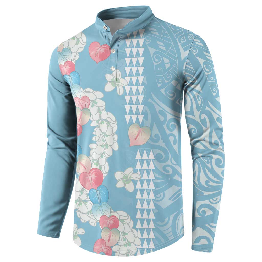 Blue Hawaii Anthurium Plumeria Lei Button Sweatshirt