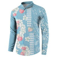 Blue Hawaii Anthurium Plumeria Lei Button Sweatshirt