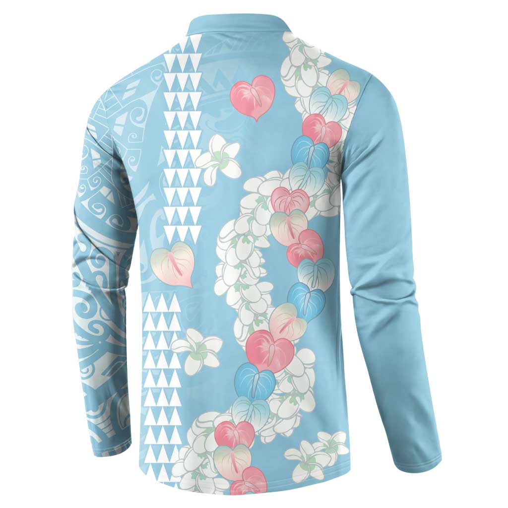 Blue Hawaii Anthurium Plumeria Lei Button Sweatshirt