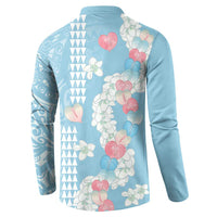 Blue Hawaii Anthurium Plumeria Lei Button Sweatshirt