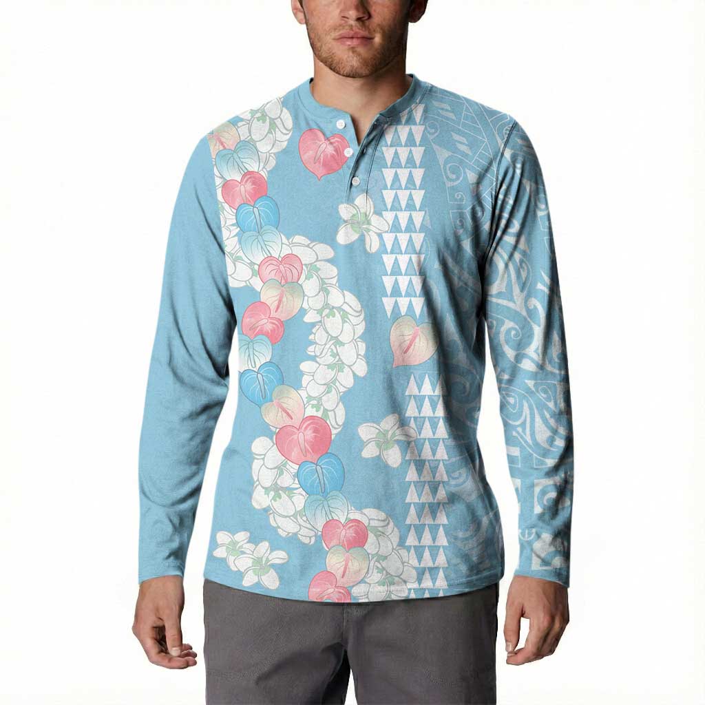 Blue Hawaii Anthurium Plumeria Lei Button Sweatshirt