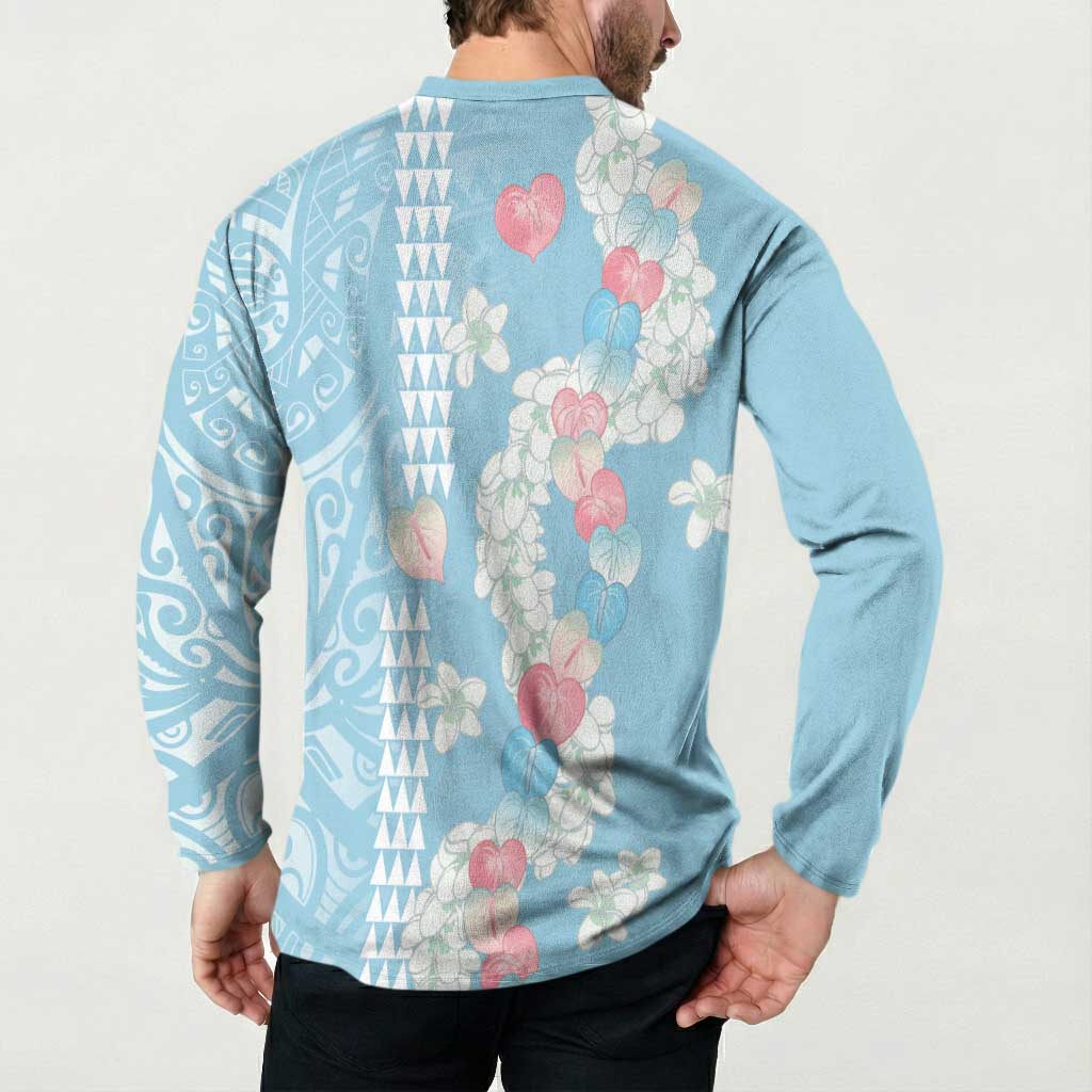 Blue Hawaii Anthurium Plumeria Lei Button Sweatshirt