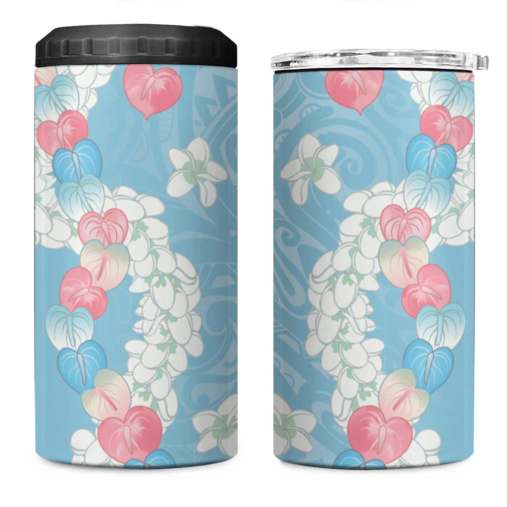 Blue Hawaii Anthurium Plumeria Lei 4 in 1 Can Cooler Tumbler LT9 One Size: 16 oz Blue - Polynesian Pride