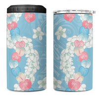 Blue Hawaii Anthurium Plumeria Lei 4 in 1 Can Cooler Tumbler LT9 One Size: 16 oz Blue - Polynesian Pride