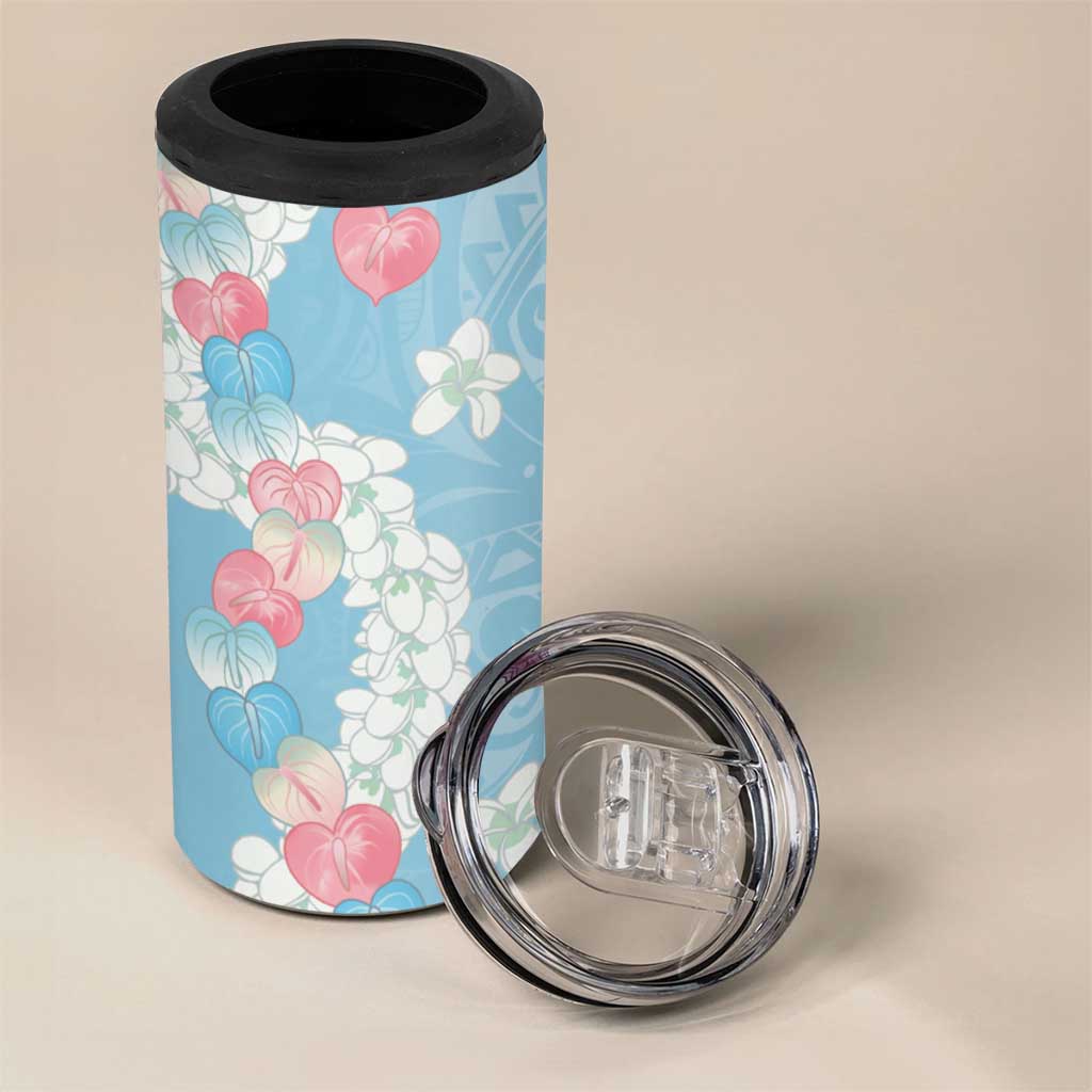 Blue Hawaii Anthurium Plumeria Lei 4 in 1 Can Cooler Tumbler LT9 - Polynesian Pride