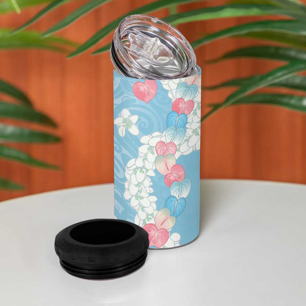 Blue Hawaii Anthurium Plumeria Lei 4 in 1 Can Cooler Tumbler LT9 - Polynesian Pride
