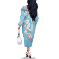 Blue Hawaii Anthurium Plumeria Lei Family Matching Off The Shoulder Long Sleeve Dress and Hawaiian Shirt