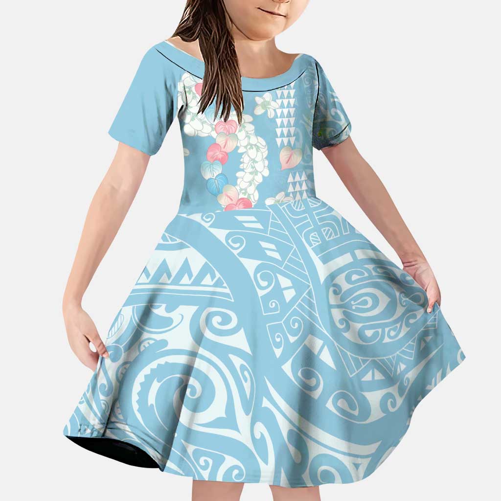 Blue Hawaii Anthurium Plumeria Lei Family Matching Off Shoulder Maxi Dress and Hawaiian Shirt