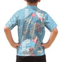 Blue Hawaii Anthurium Plumeria Lei Family Matching Puletasi and Hawaiian Shirt