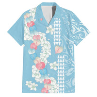Blue Hawaii Anthurium Plumeria Lei Family Matching Puletasi and Hawaiian Shirt