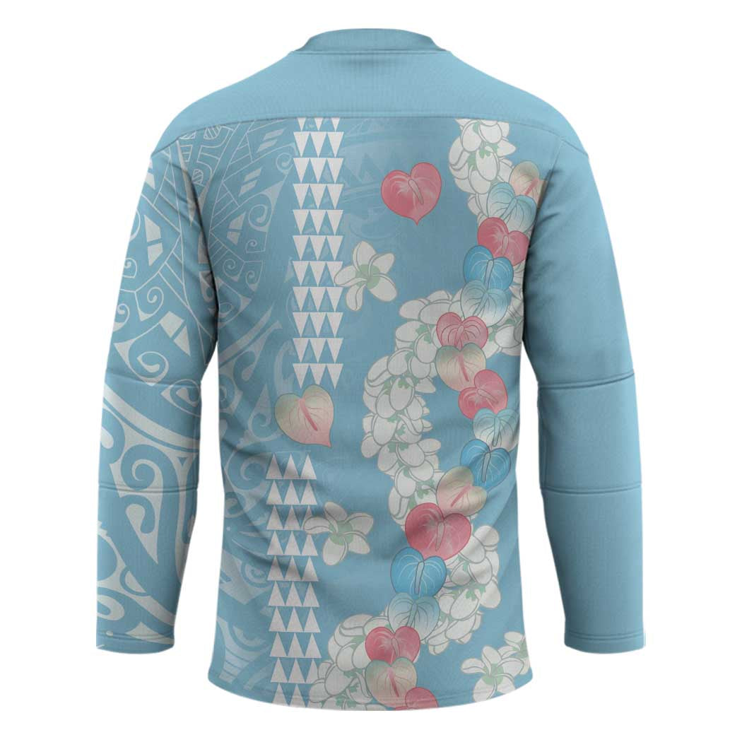 Blue Hawaii Anthurium Plumeria Lei Hockey Jersey LT9 - Polynesian Pride