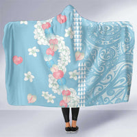 Blue Hawaii Anthurium Plumeria Lei Hooded Blanket LT9 One Size Blue - Polynesian Pride