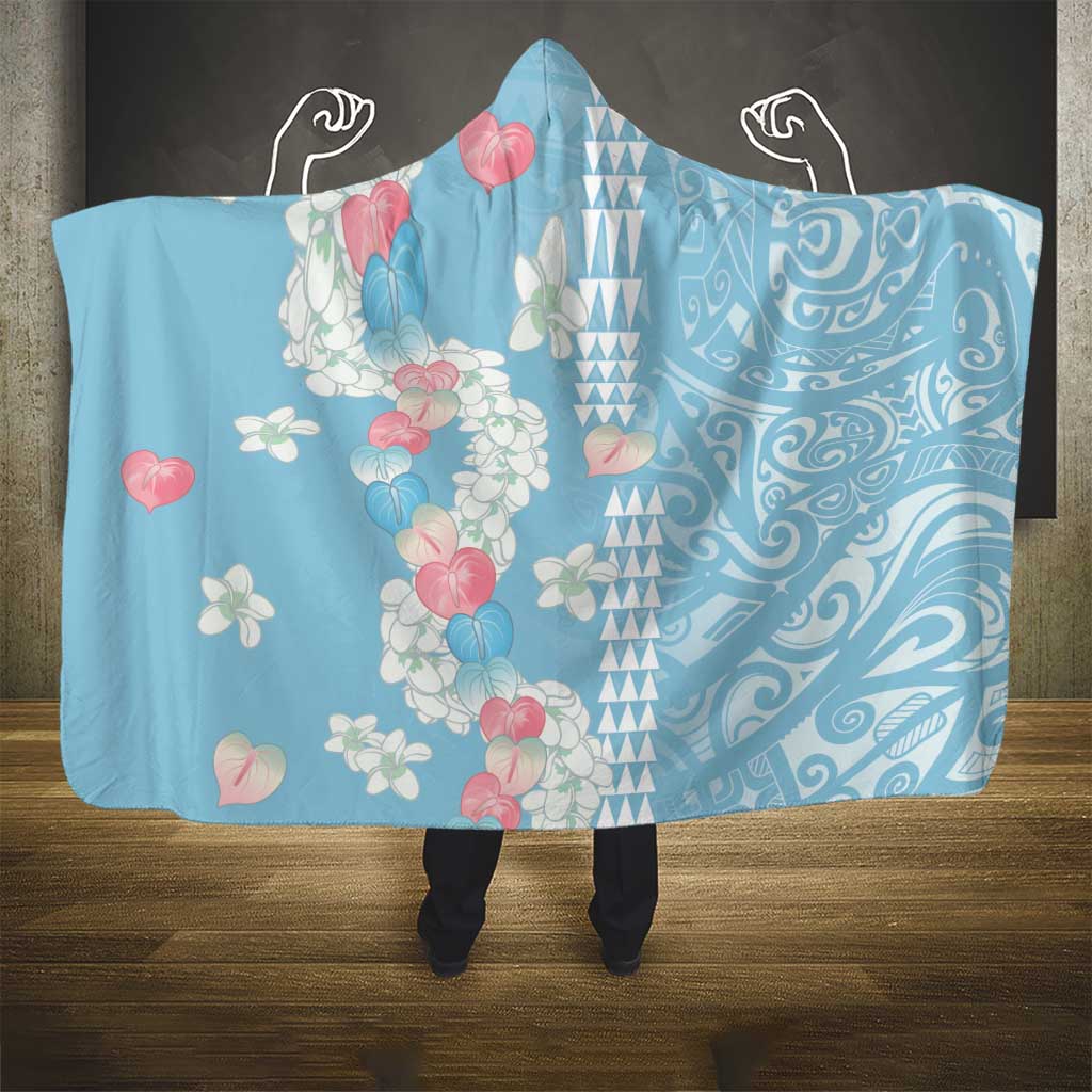 Blue Hawaii Anthurium Plumeria Lei Hooded Blanket LT9 - Polynesian Pride