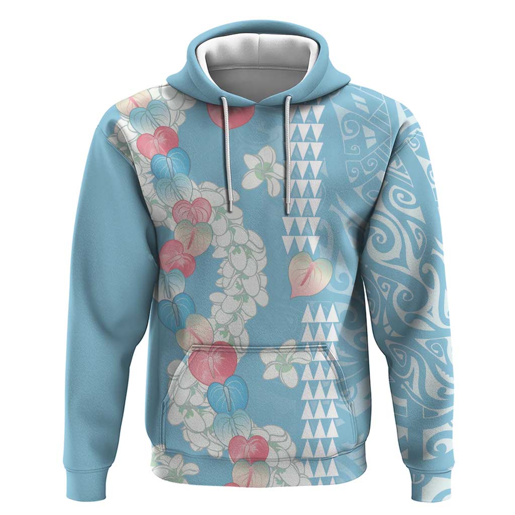 Blue Hawaii Anthurium Plumeria Lei Hoodie LT9 Pullover Hoodie Blue - Polynesian Pride