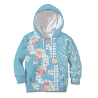 Blue Hawaii Anthurium Plumeria Lei Kid Hoodie LT9 Hoodie Blue - Polynesian Pride
