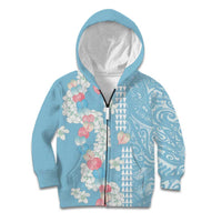 Blue Hawaii Anthurium Plumeria Lei Kid Hoodie LT9 Zip Hoodie Blue - Polynesian Pride