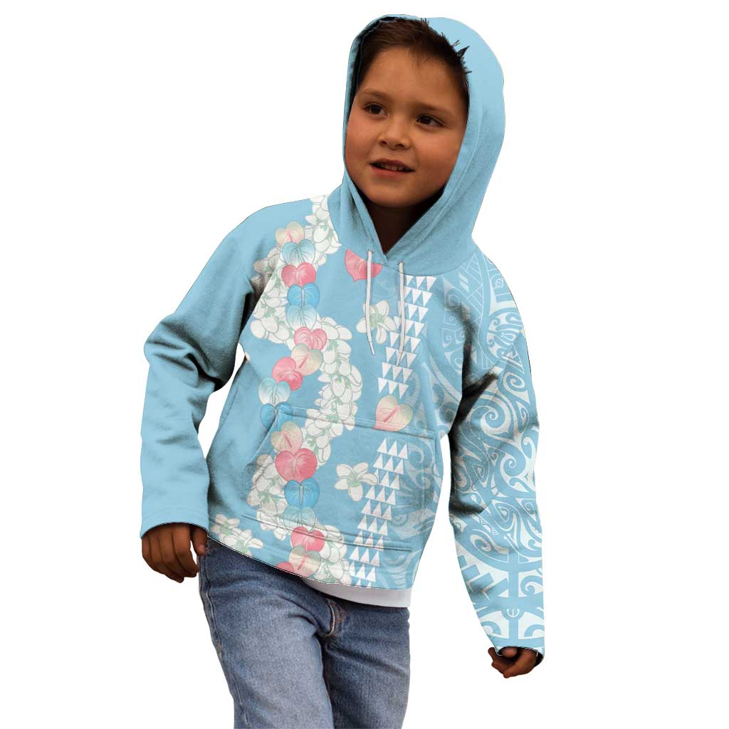 Blue Hawaii Anthurium Plumeria Lei Kid Hoodie LT9 - Polynesian Pride