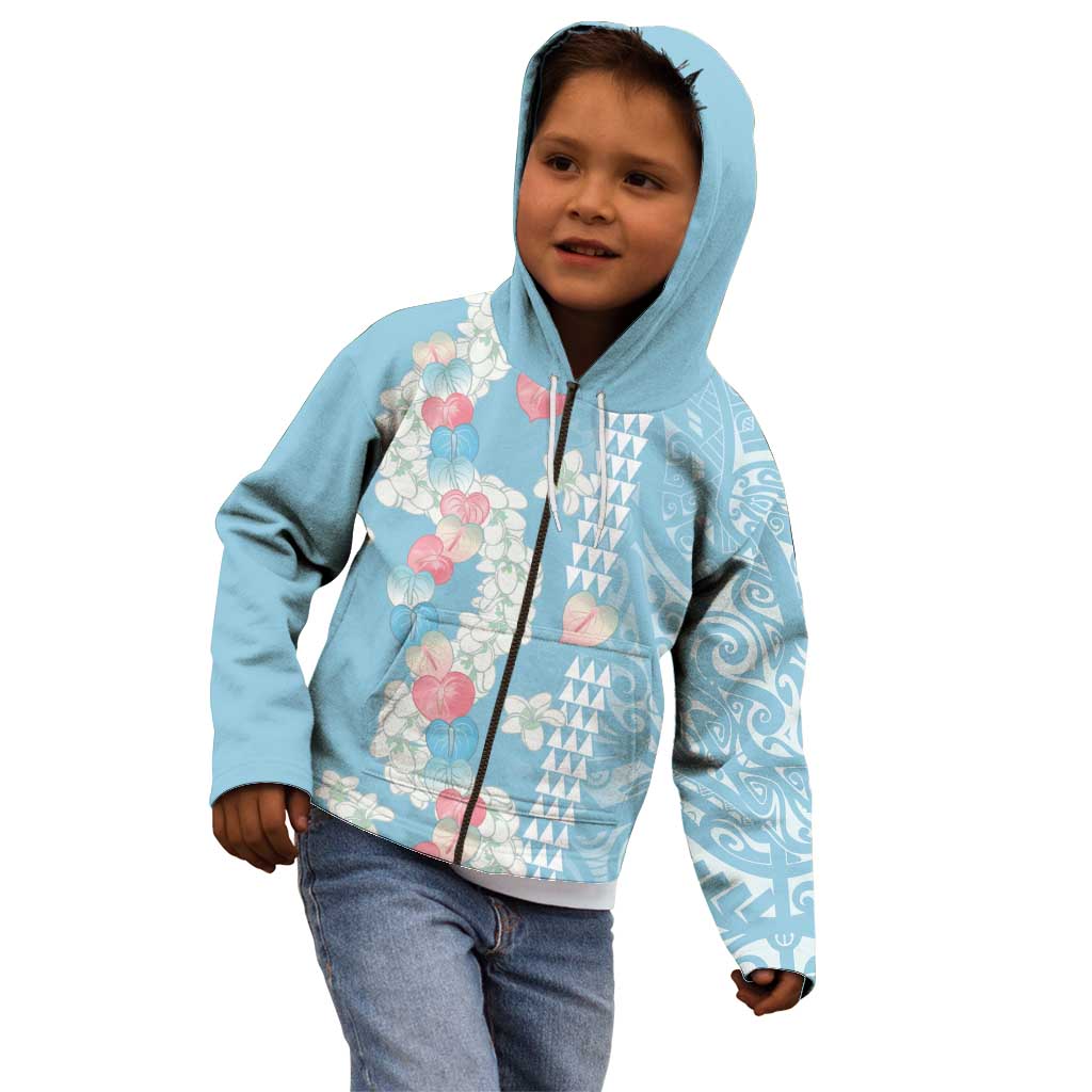 Blue Hawaii Anthurium Plumeria Lei Kid Hoodie LT9 - Polynesian Pride