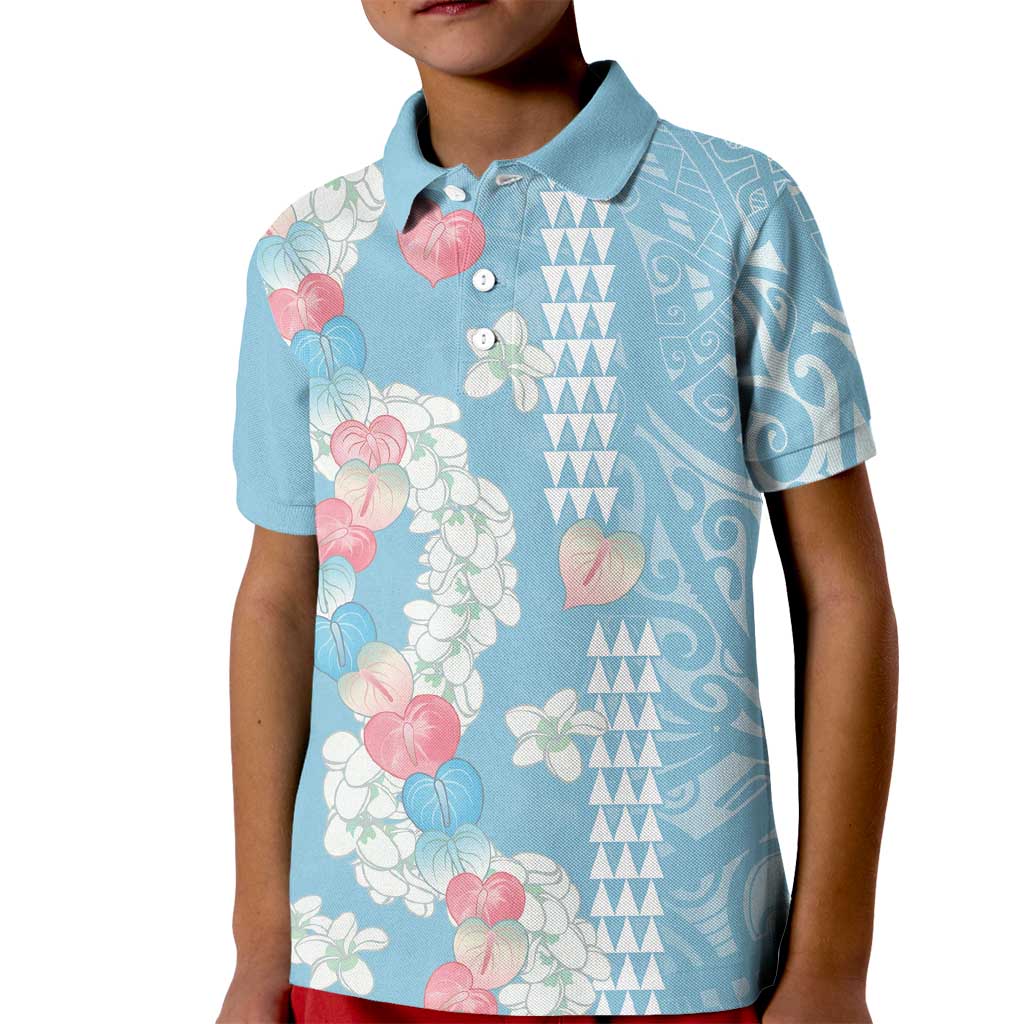 Blue Hawaii Anthurium Plumeria Lei Kid Polo Shirt LT9 Kid Blue - Polynesian Pride