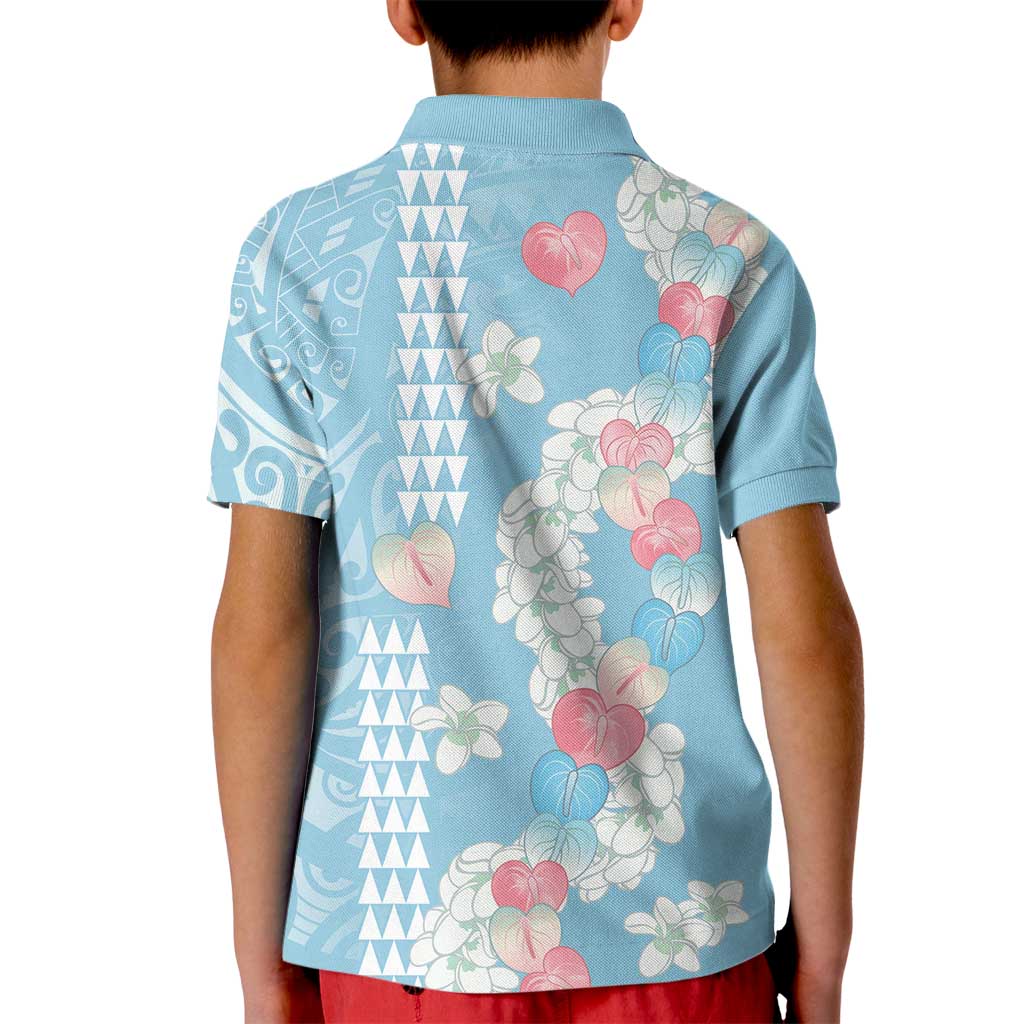 Blue Hawaii Anthurium Plumeria Lei Kid Polo Shirt LT9 - Polynesian Pride
