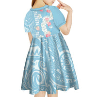 Blue Hawaii Anthurium Plumeria Lei Kid Short Sleeve Dress LT9 - Polynesian Pride