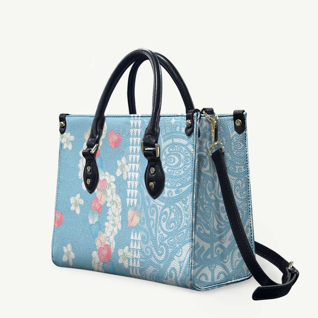 Blue Hawaii Anthurium Plumeria Lei Leather Bag LT9 Blue - Polynesian Pride