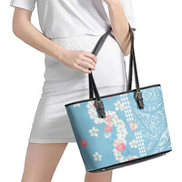 Blue Hawaii Anthurium Plumeria Lei Leather Tote Bag LT9 - Polynesian Pride