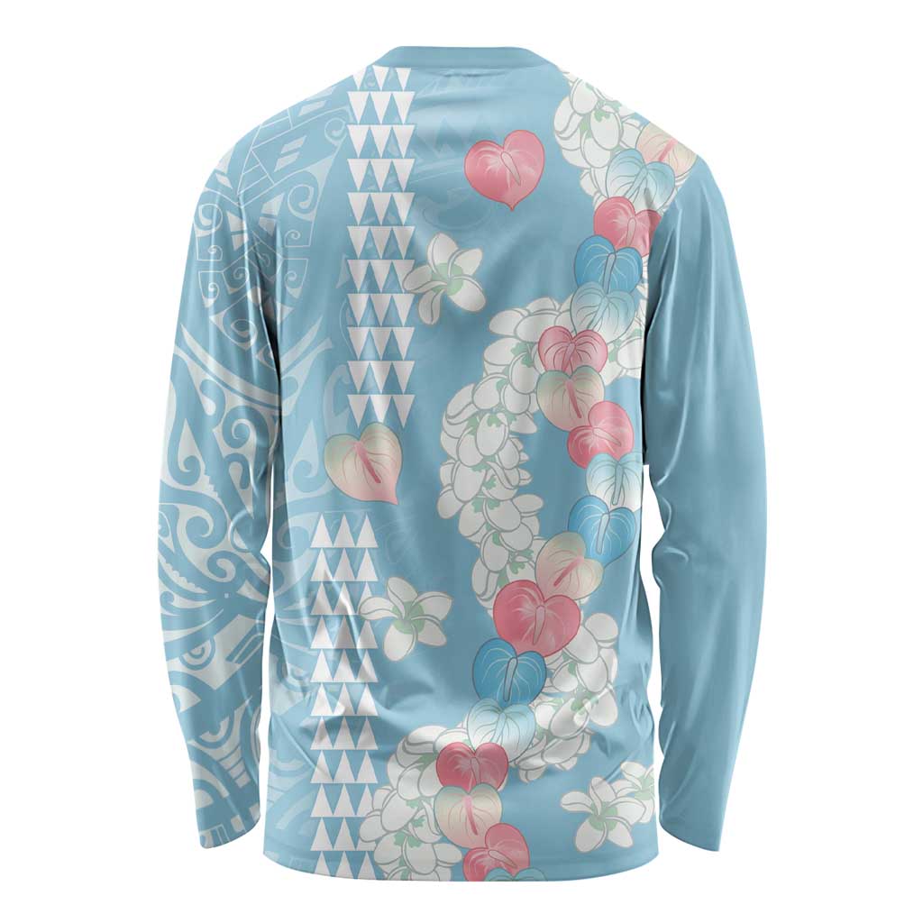 Blue Hawaii Anthurium Plumeria Lei Long Sleeve Shirt LT9 - Polynesian Pride