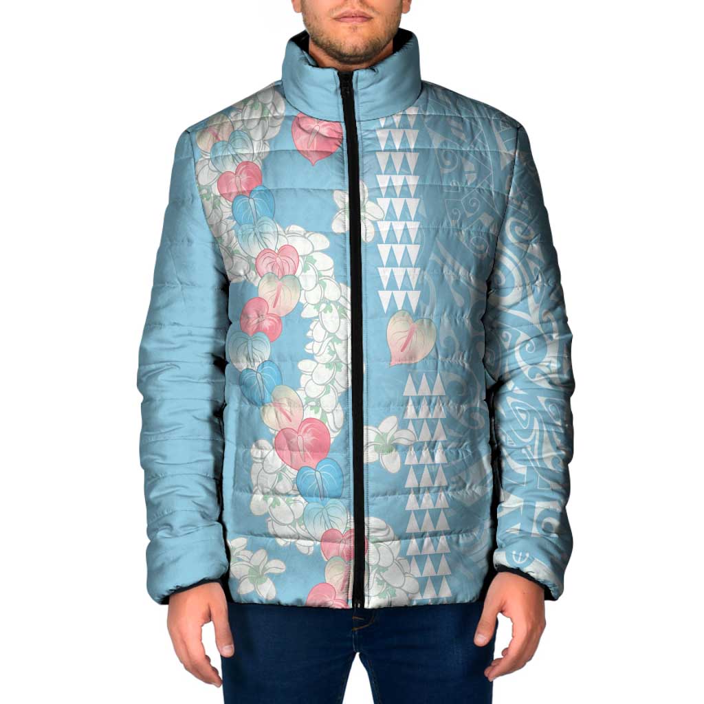 Blue Hawaii Anthurium Plumeria Lei Padded Jacket LT9 Men Blue - Polynesian Pride