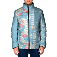 Blue Hawaii Anthurium Plumeria Lei Padded Jacket LT9 Men Blue - Polynesian Pride