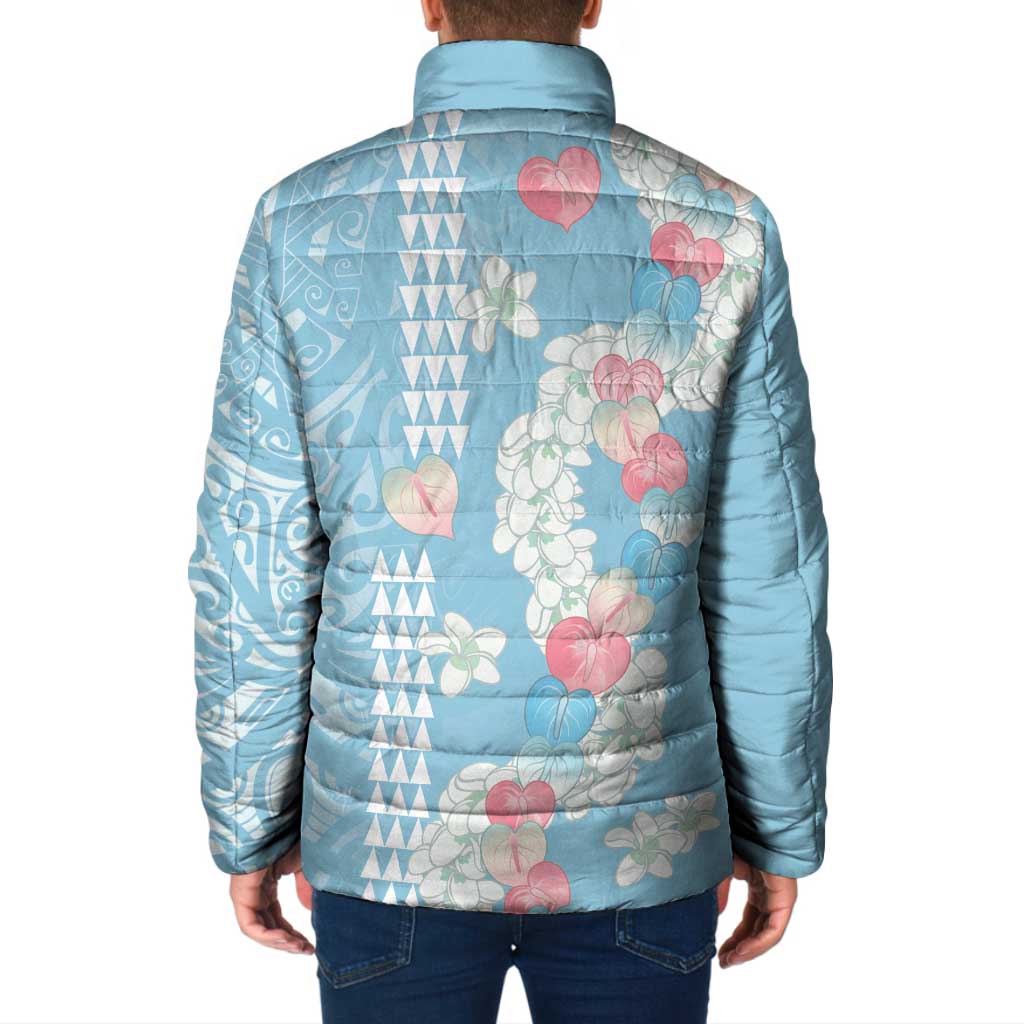 Blue Hawaii Anthurium Plumeria Lei Padded Jacket LT9 - Polynesian Pride